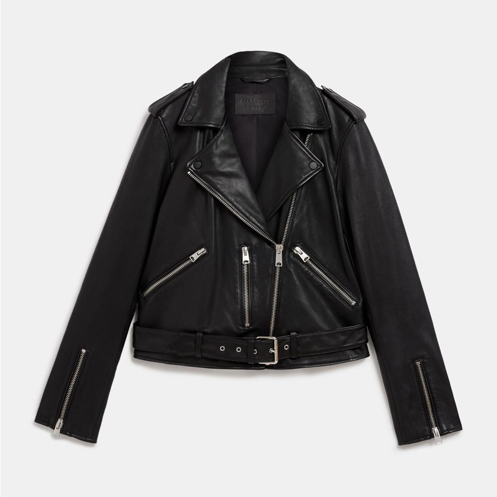 AllSaints Balfern Belted Hem Leather Biker Jacket